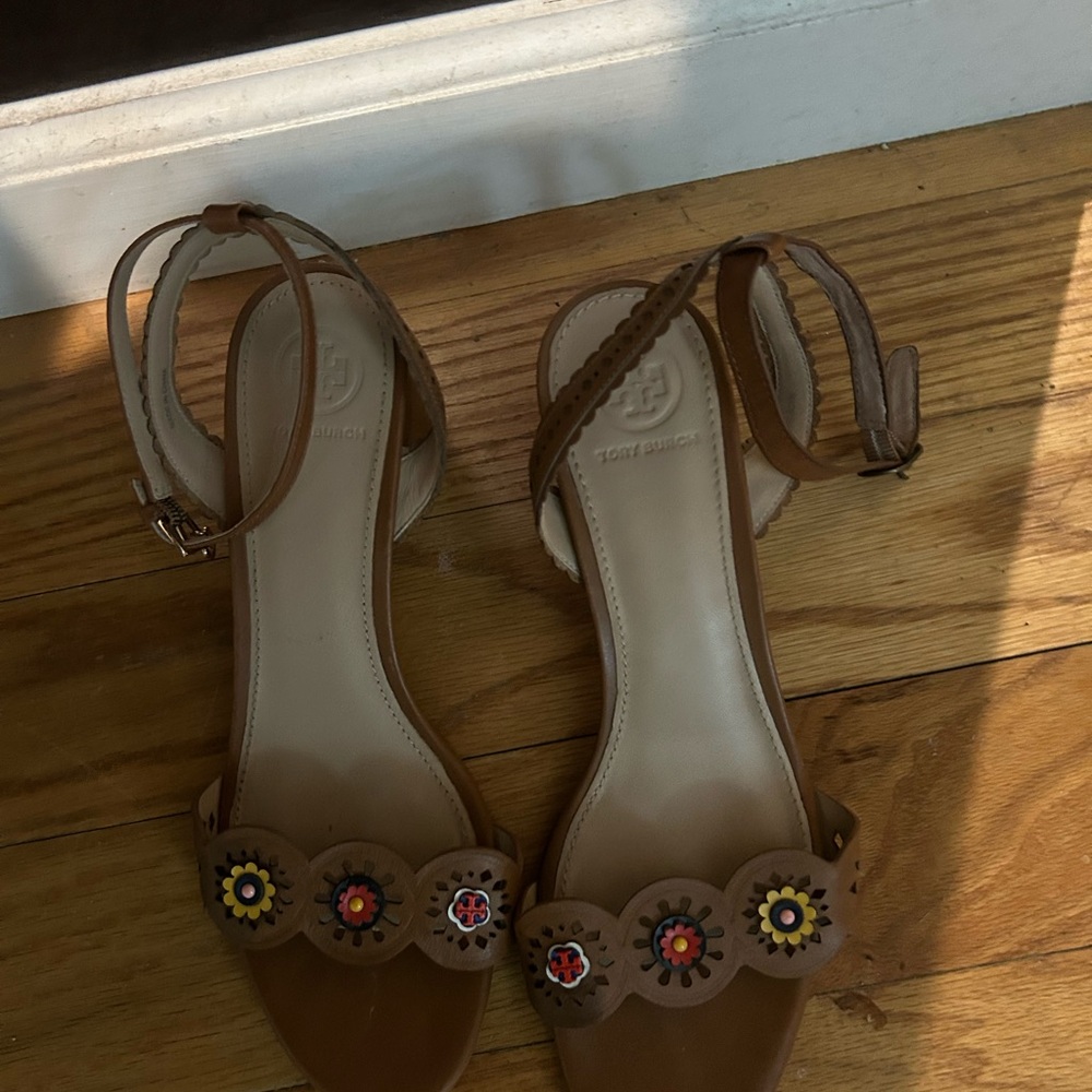 Tory Burch Tan Sandals with Floral Accents